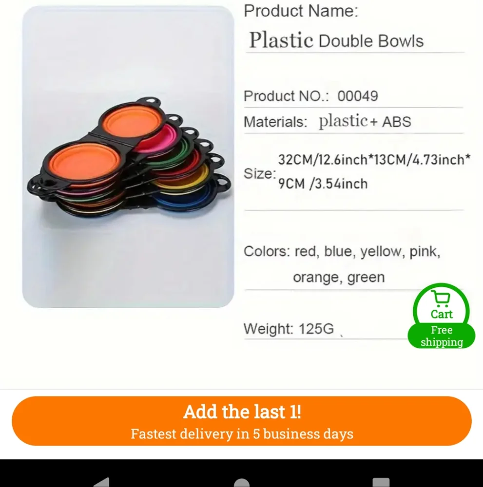 Collapsible double pet bowl